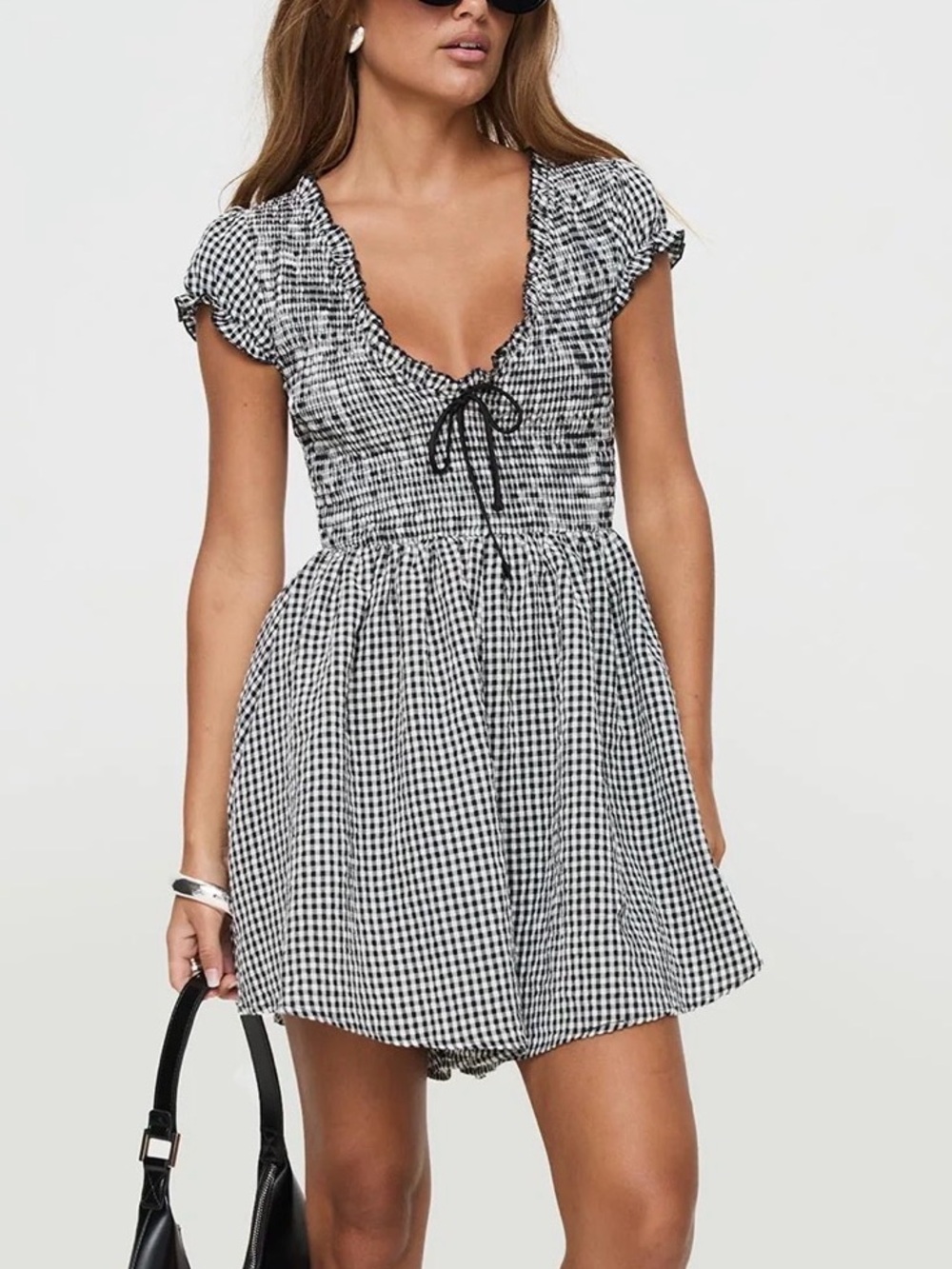 Princess Polly Black & White Gingham Romper